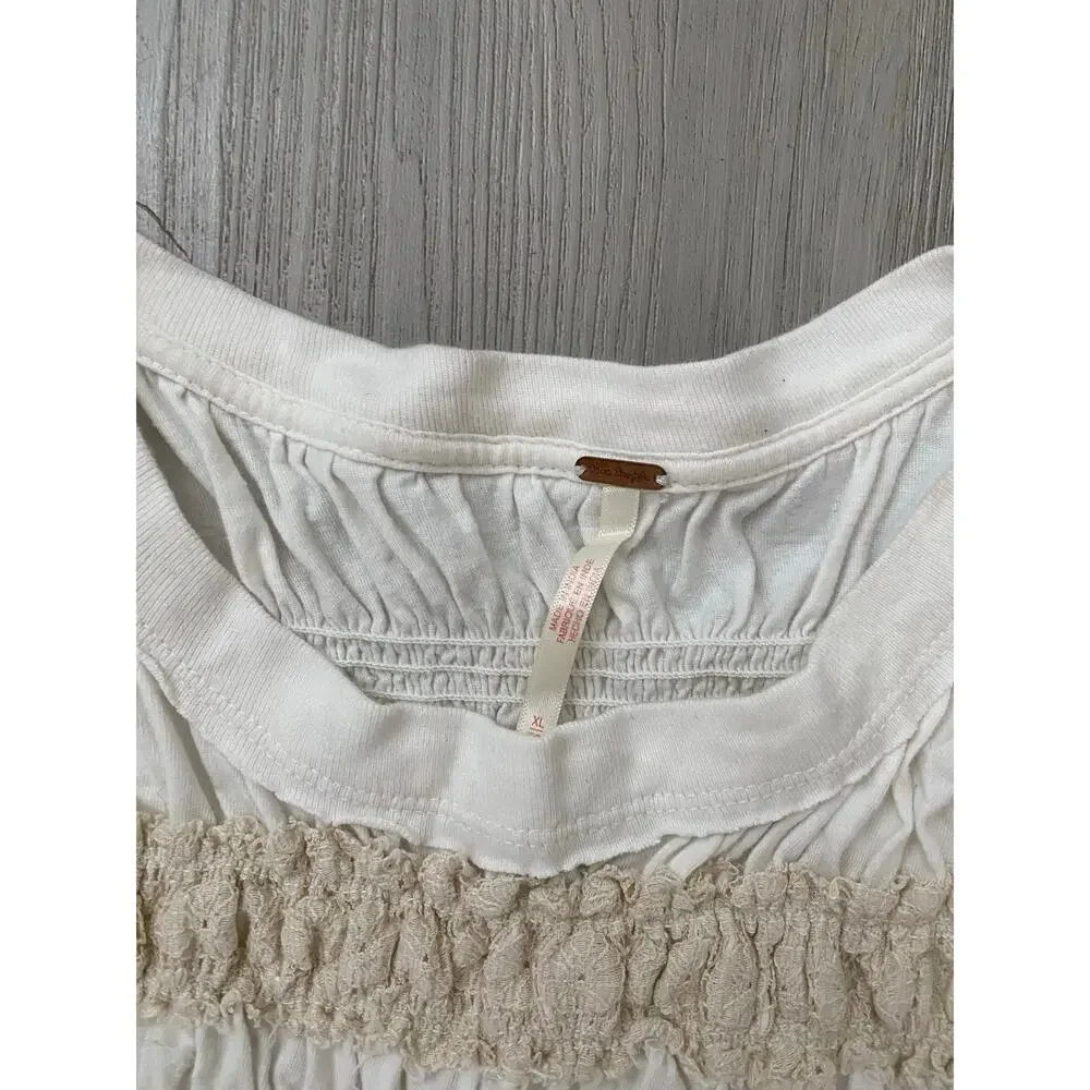 Free People Maxey Lace Trim Cotton Smocked Peplum Top XL